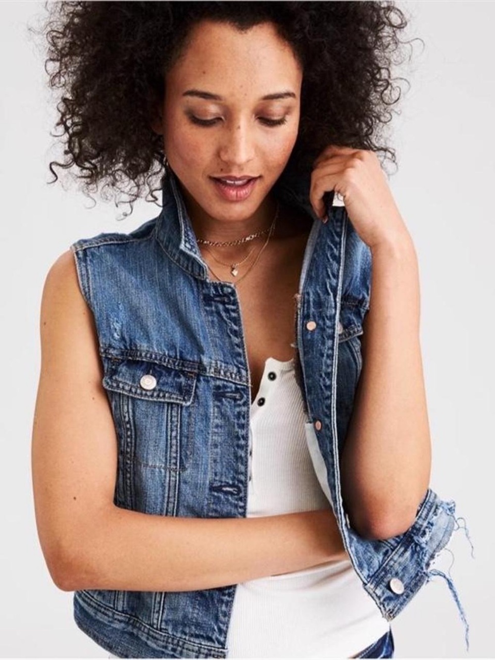 American Eagle Outfitters Blue Denim Vest